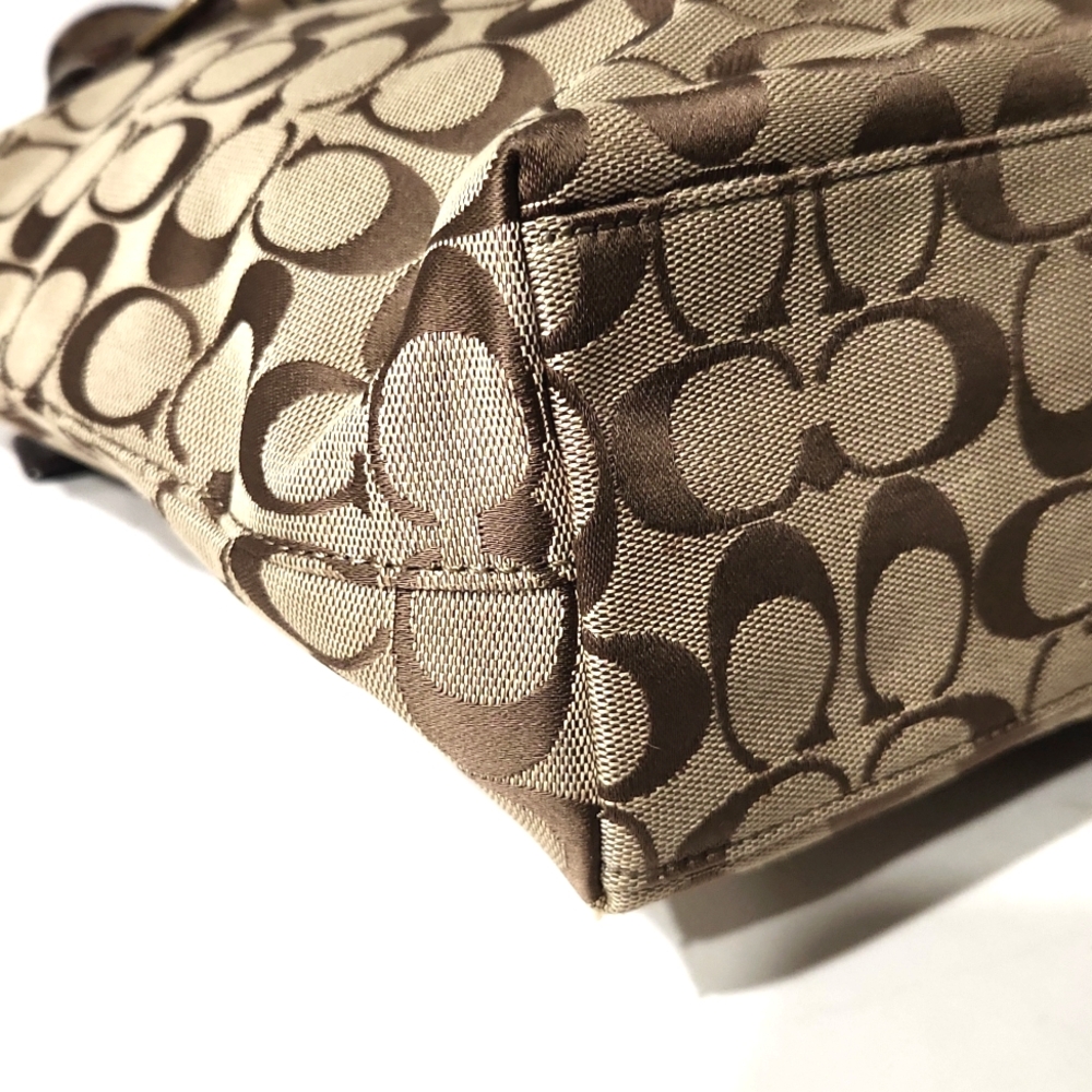Coach Signature C Stripe Brown Khaki Canvas Shoulder Bag Tote - Picture 9 of 16